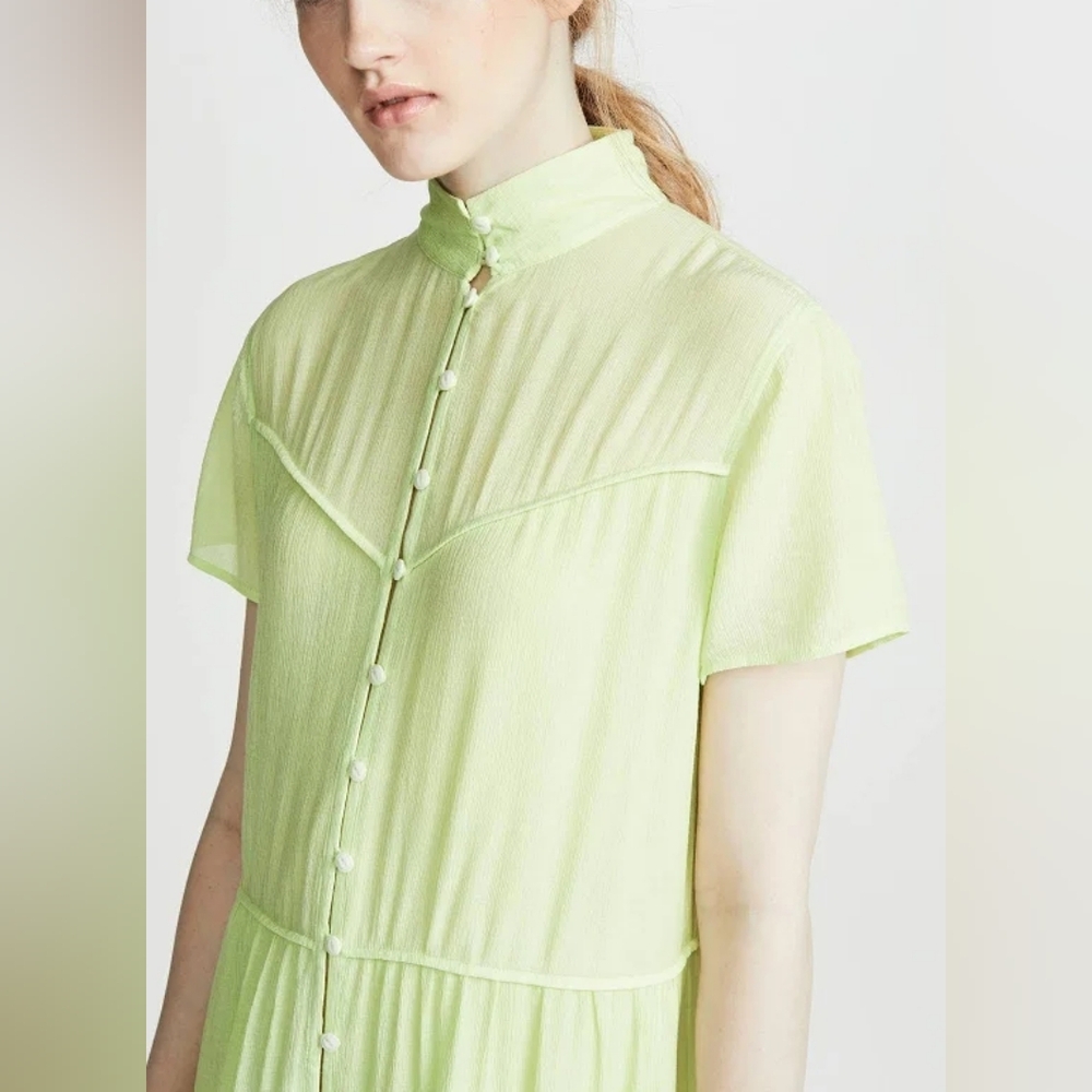 rag & bone Light Libby Tiered Seam Crinkle Dress In Luna Moth Green - Picture 13 of 16